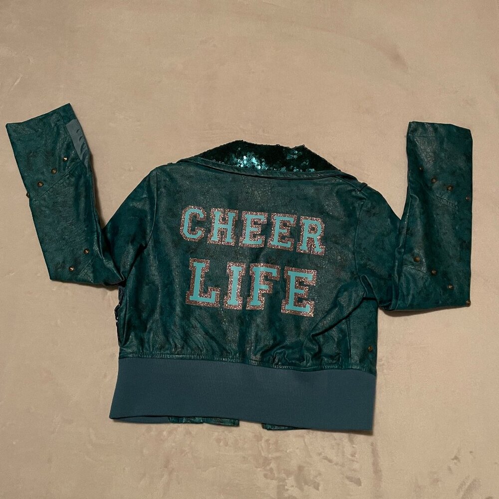 KIDS,DISNEY STORE DESCENDANTS UMA FAUX LEATHER JACKET-Altered screen print CHEER